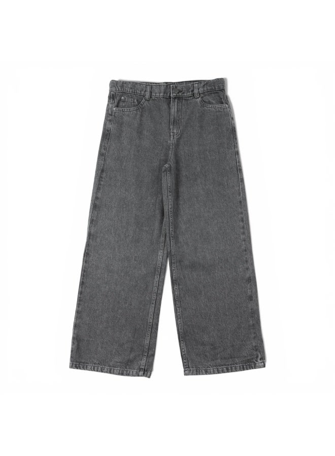 MARWAN Girls Denim Baggy Long Pants Wide Leg with Adjustable Waistband - Image 1